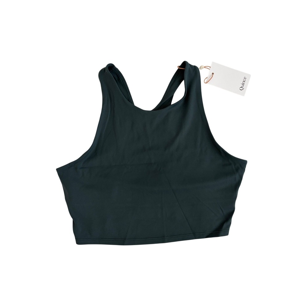 Quince Ultra-Soft Performance High Neck Crop Tank Forest Green Size M NEW